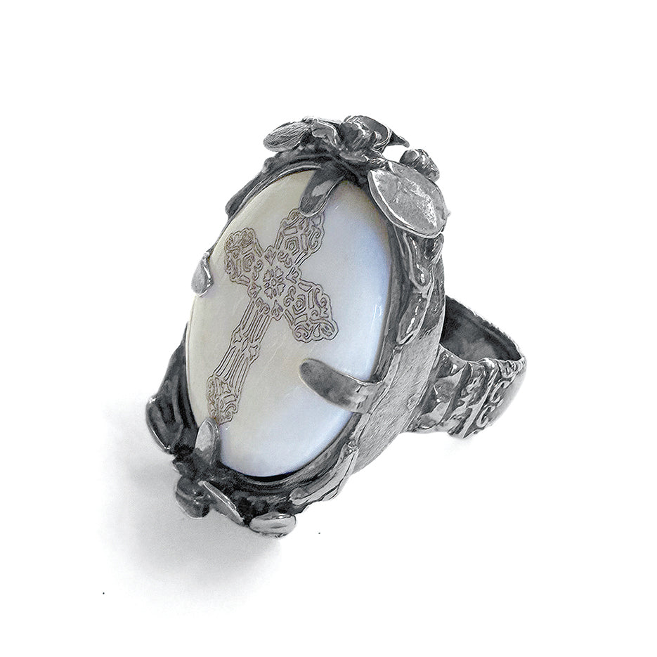 Gem Kingdom Kreuzring Bone Weiß Graviert 925 Sterling Silber