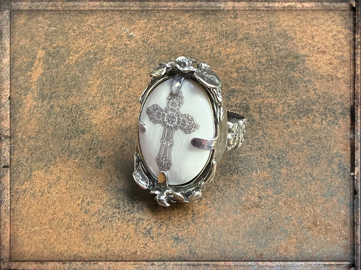 Gem Kingdom Ring Bone Weiß Kreuz 925 Sterling Silber