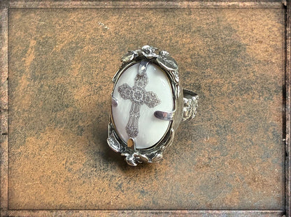Gem Kingdom Ring Bone Weiß Kreuz 925 Sterling Silber