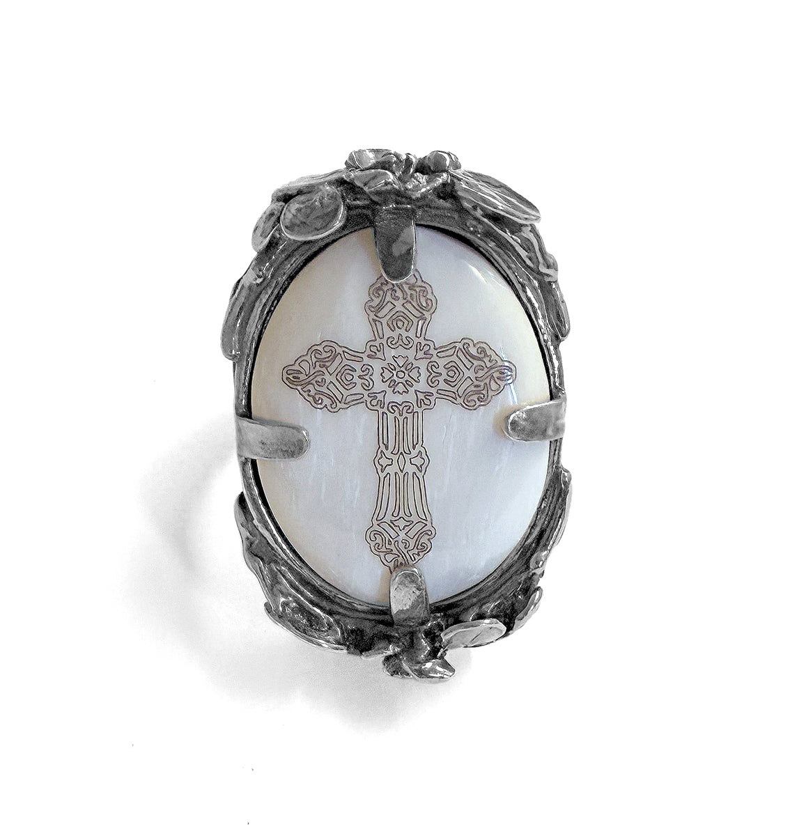 Gem Kingdom Ring Bone Weiß Kreuz-Gravur 925 Sterling Silber