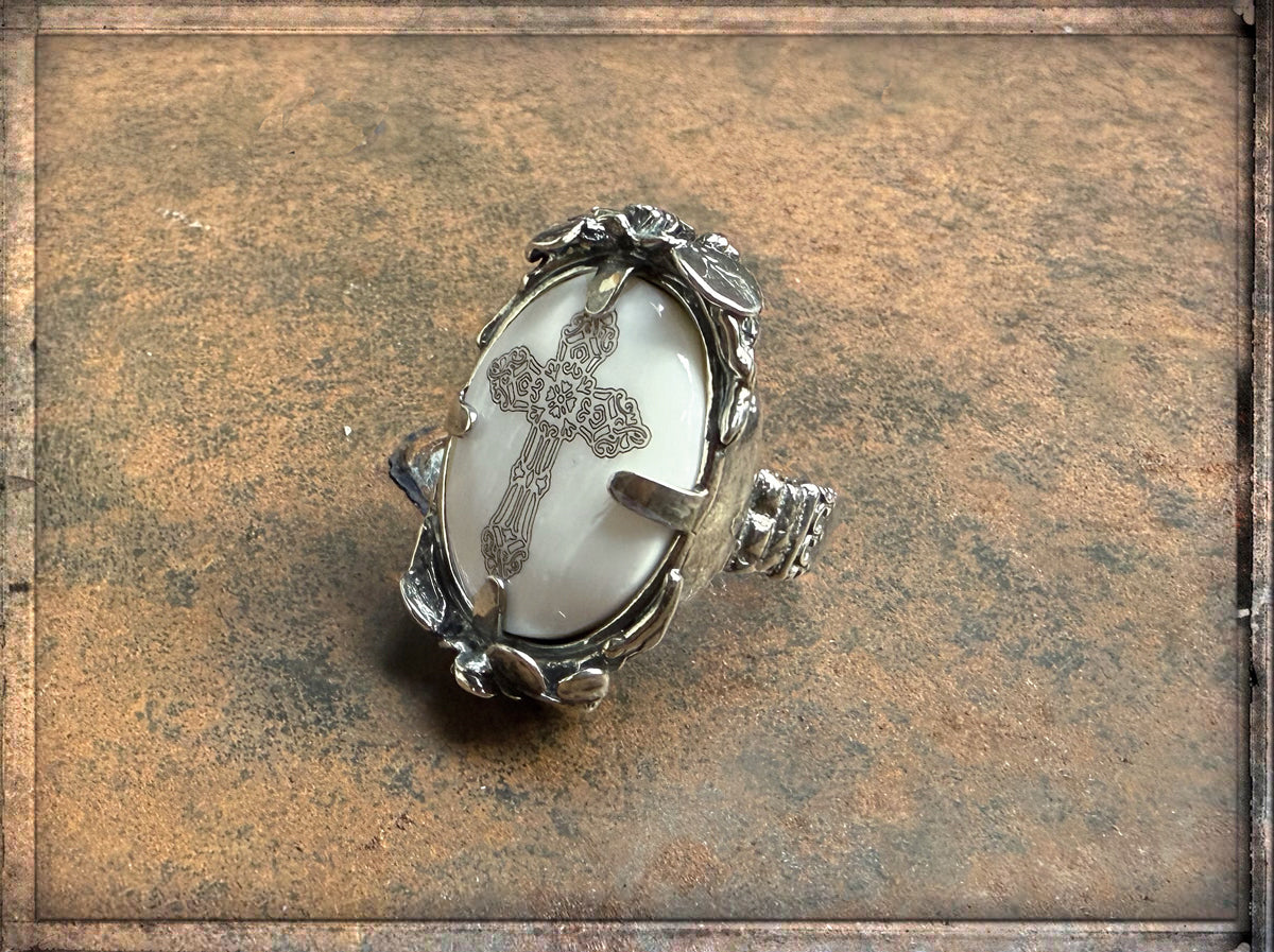 Gem Kingdom Ring Bone Weiß Kreuz Graviert 925 Sterling Silber