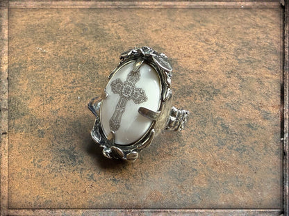 Gem Kingdom Ring Bone Weiß Kreuz Graviert 925 Sterling Silber