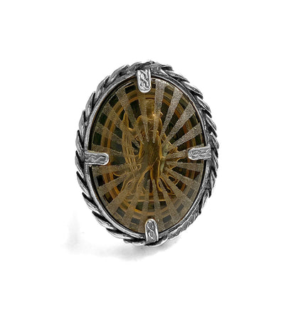 Gem Kingdom Ring Göttin Diana Alchemy of Soul Böhmisches Kristallglas Graviert Braun 925 Sterling Silber