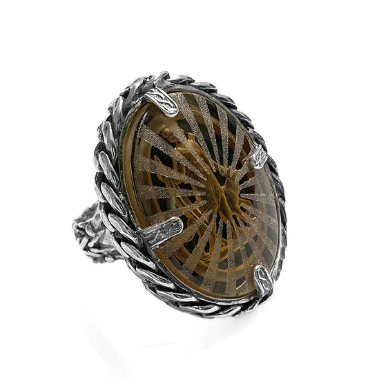 Gem Kingdom Ring Göttin Diana Alchemy of Soul Böhmisches Kristallglas Graviert 925 Sterling Silber