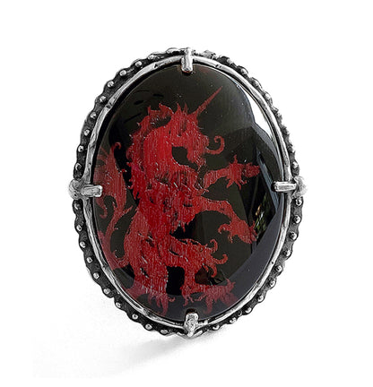 Gem Kingdom Statement-Ring Unicorn Einhorn Steinschnitt Kristallglas Rot Schwarz 925 Sterling Silber Legend-Kollektion