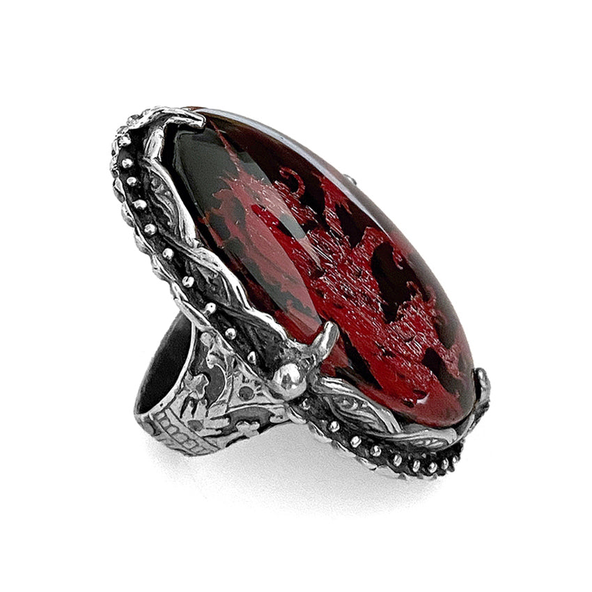 Gem Kingdom Ring Unicorn Legend Kollektion Kristallglas Rot Schwarz 925 Sterling Silber
