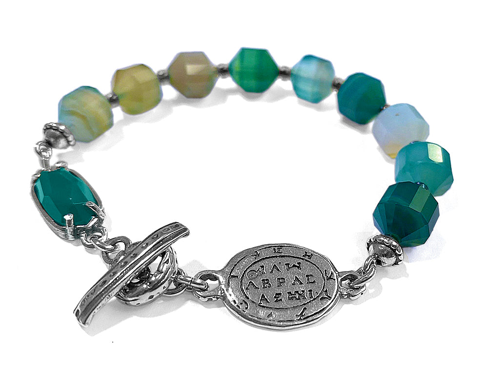 Gem Kingdom Achat-Armband Grün Facettiert Talisman-Element 925 Sterling Silber Unisex