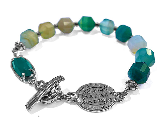 Gem Kingdom Achat-Armband Grün Facettiert Talisman-Element 925 Sterling Silber Unisex