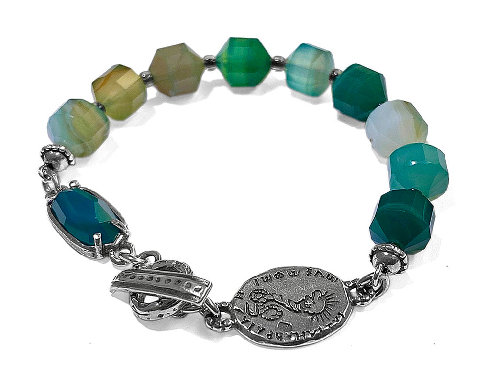 Gem Kingdom Achat-Armband Grün Facettiert Talisman-Element Sterling Silber Unisex