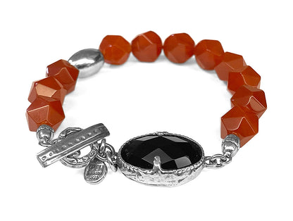 Gem Kingdom Steinarmband Carneol Facettiert Onyx-Element 925 Sterling Silber Unisex