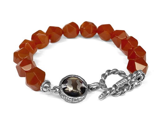 Gem Kingdom Steinarmband Carneol Facettiert Perlmutt-Element 925 Sterling Silber Unisex