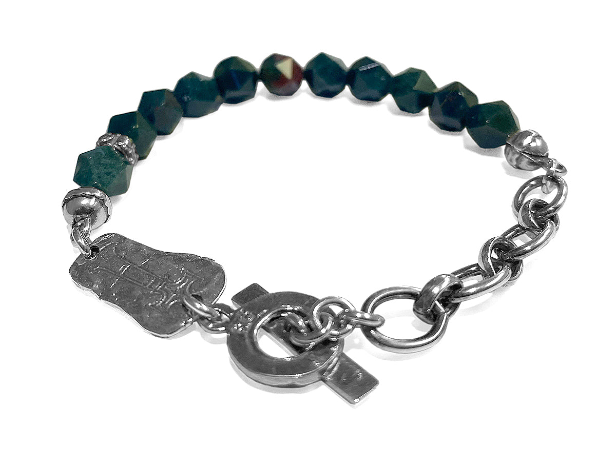 Gem Kingdom Jaspis-Armband Dunkelgrün Facettiert Sterling Silber Kreuz-Element Unisex