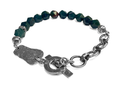 Gem Kingdom Jaspis-Armband Dunkelgrün Facettiert Sterling Silber Kreuz-Element Unisex