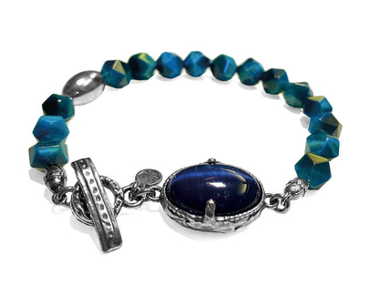 GEM Kingdom Steinarmband Tigerauge Blau Facettiert 925 Sterling Silber Unisex