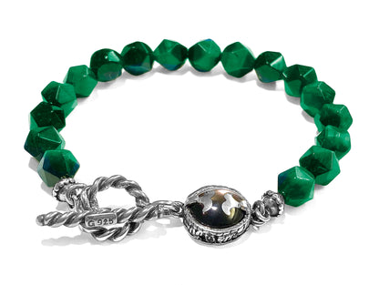 GEM Kingdom Steinarmband Tigerauge Grün Facettiert Perlmutt-Element 925 Sterling Silber Unisex
