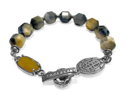 GEM Kingdom Steinarmband Tigerauge Facettiert Talisman-Element Achat Gelb 925 Sterling Silber 