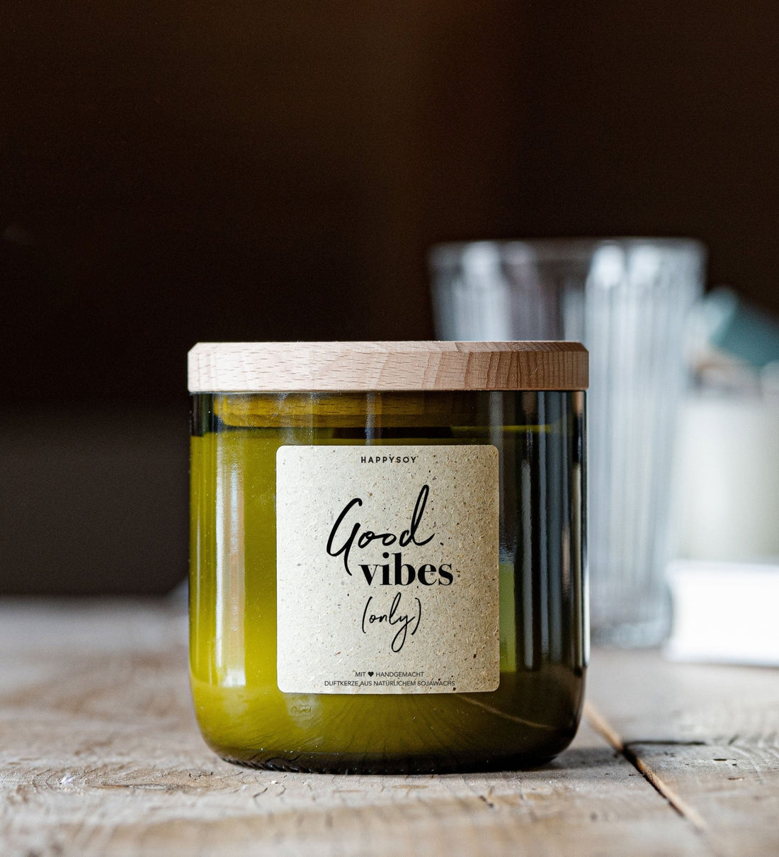 Happysoy Duftkerze Spruchkerze Holzdocht Vegan Good Vibes Only