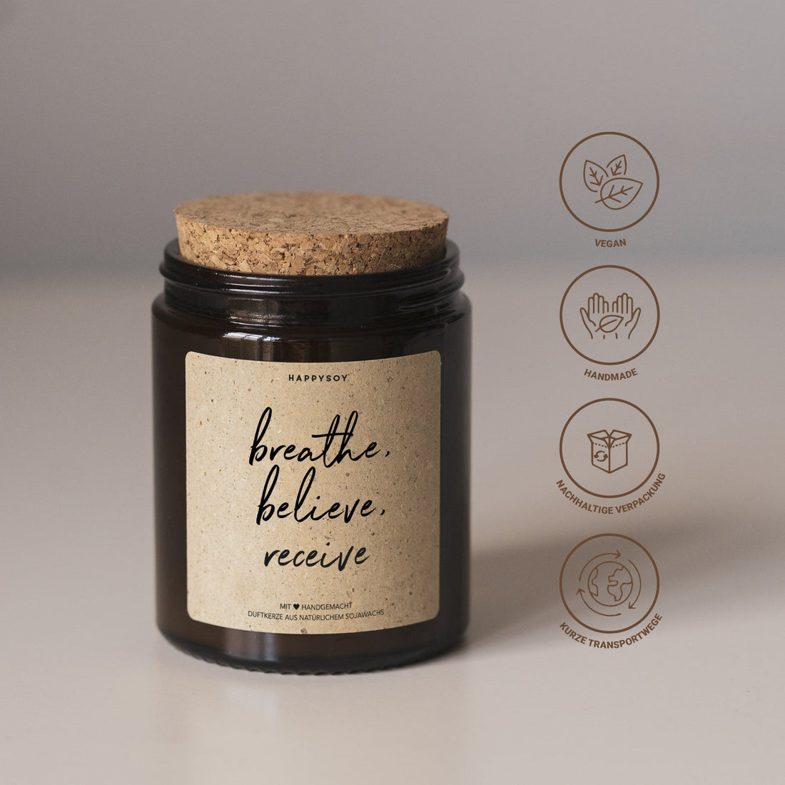 Happysoy Duftkerze Spruchkerze Nachhaltig Breathe Believe Receive