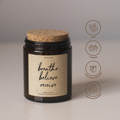 Happysoy Duftkerze Spruchkerze Nachhaltig Breathe Believe Receive