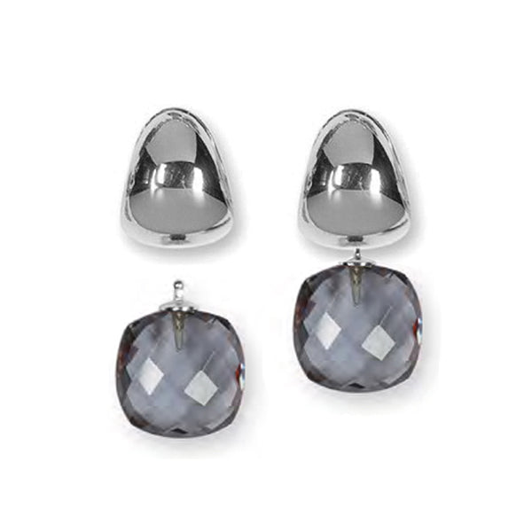 Heide Heinzendorff System-Creolen Eva 925 Silber Einhänger Quarzglas Facettiert Briolett-Schliff Grau E50