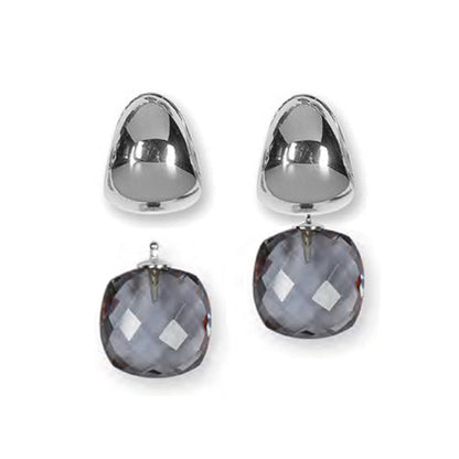 Heide Heinzendorff System-Creolen Eva 925 Silber Einhänger Quarzglas Facettiert Briolett-Schliff Grau E50