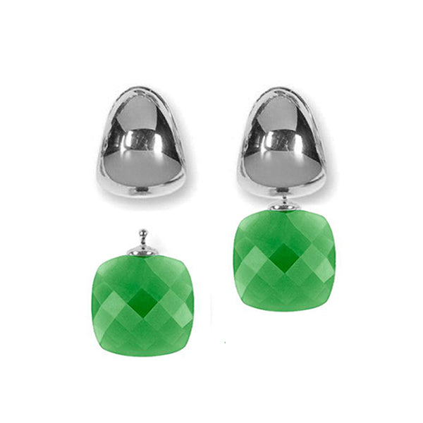 Heide Heinzendorff System-Creolen Eva 925 Silber Einhänger Quarzglas Facettiert Briolett-Schliff Grün E50
