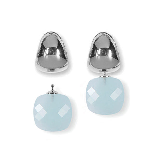 Heide Heinzendorff System-Creolen Eva 925 Silber Einhänger Quarzglas Facettiert Briolett-Schliff Hellblau Milky Aqua E50