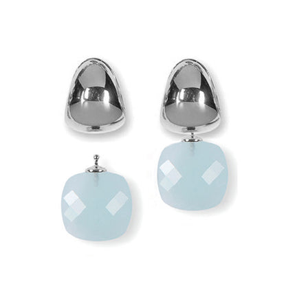 Heide Heinzendorff System-Creolen Eva 925 Silber Einhänger Quarzglas Facettiert Briolett-Schliff Hellblau Milky Aqua E50