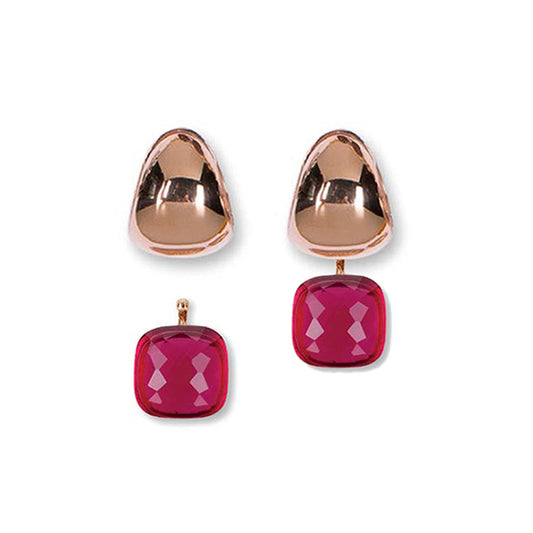 Heide Heinzendorff System-Creolen Eva Rosé Plattiert 925 Silber Einhänger Quarzglas Facettiert Fuchsia Pink E56
