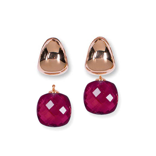 Heide Heinzendorff System-Creolen Eva Rosé Plattiert 925 Silber Einhänger Quarzglas Facettiert Pink Fuchsia E50