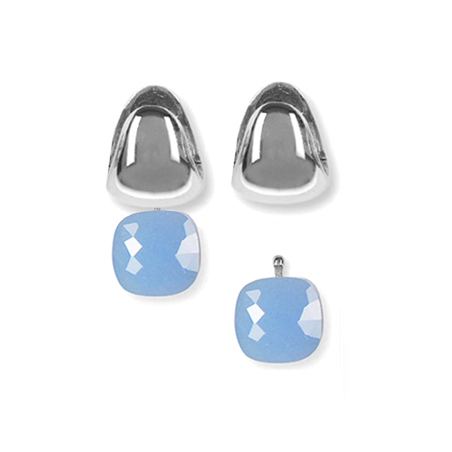 Heide Heinzendorff System-Creolen Eva Sterling Silber Rhodiniert Einhänger Facettiertes Quarzglas Baby Blue E56