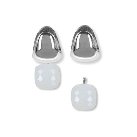 Heide Heinzendorff System-Creolen Eva Sterling Silber Rhodiniert Einhänger Facettiertes Quarzglas Weiss E56