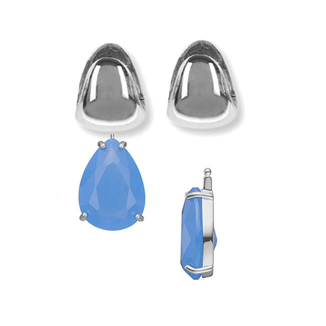 Heide Heinzendorff Creolen Eva 925 Silber Rhodiniert Quarzglas-Einhänger Facettiert Tropfenform Blau