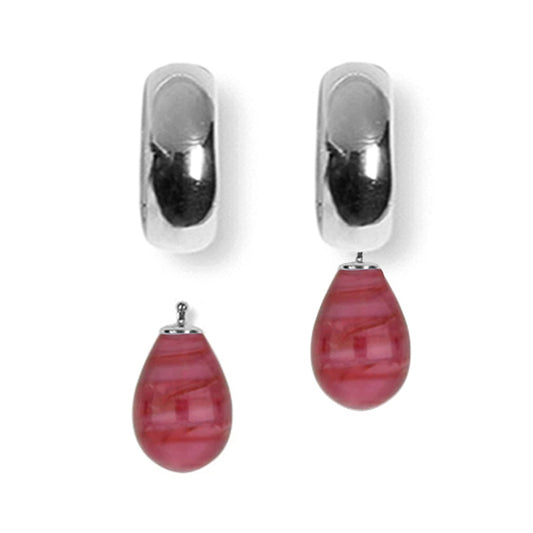 Heide Heinzendorff System-Creolen Kira Sterling Silber Rhodiniert Einhänger Quarzglas-Tropfen Berry