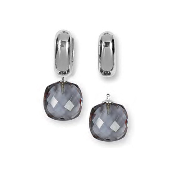 Heide Heinzendorff Creolen Laura 925 Silber Wechselsystem-Einhänger Quarzglas Facettiert Briolett-Schliff Grau E50
