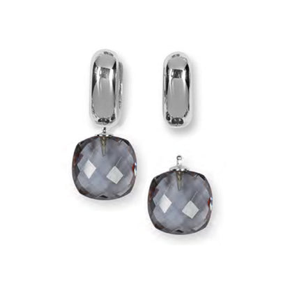 Heide Heinzendorff Creolen Laura 925 Silber Wechselsystem-Einhänger Quarzglas Facettiert Briolett-Schliff Grau E50
