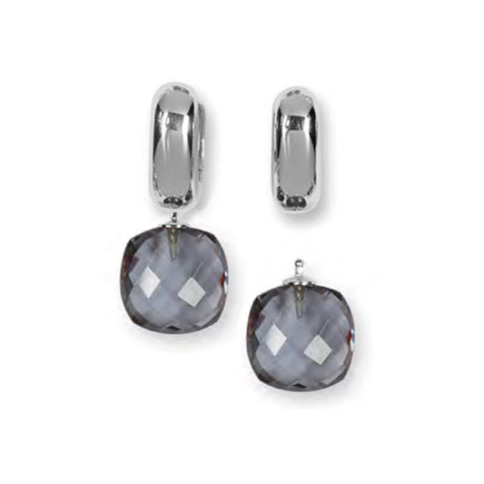Heide Heinzendorff Creolen Laura 925 Silber Wechselsystem-Einhänger Quarzglas Facettiert Briolett-Schliff Grau E50
