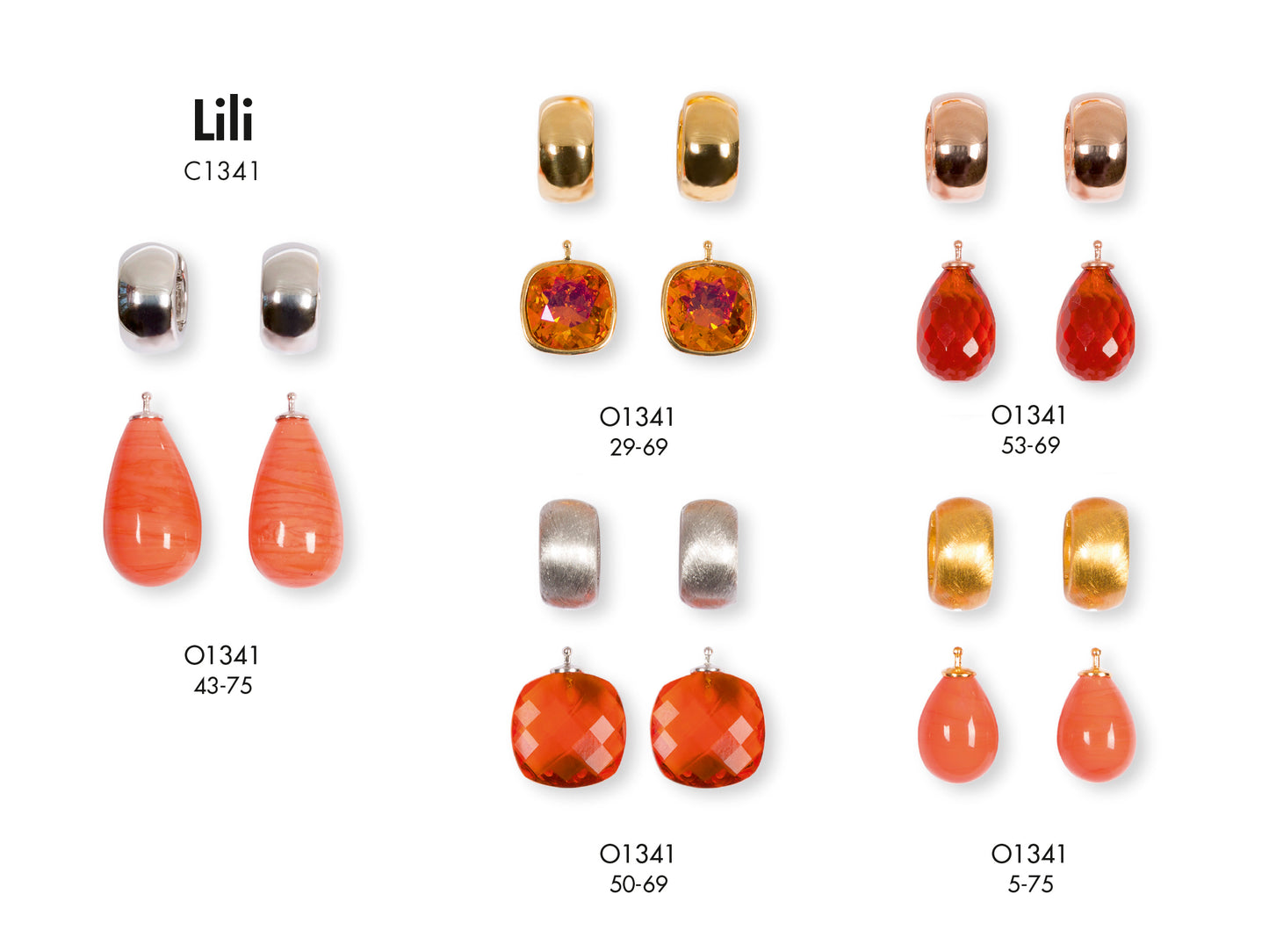 Heide Heinzendorff System-Creolen Lili Sterling Silber Rhodiniert Vergoldet Einhänger Varianten Orange
