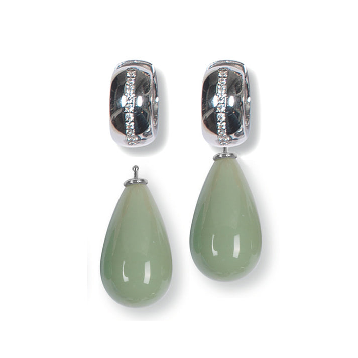 Heide Heinzendorff System-Creolen Lola Pavé-Zirkonia Sterling Silber Rhodiniert Einhänger Tropfen Salbei Mint