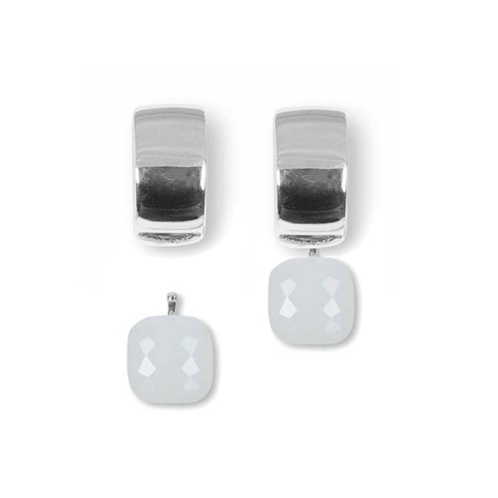 Heide Heinzendorff System-Creolen Mila 925 Sterling Silber Rhodiniert Einhänger Quarzglas Facettiert Opal Weiß E56