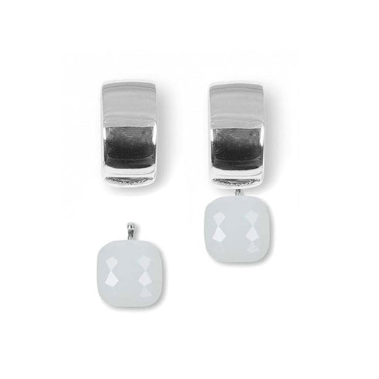 Heide Heinzendorff System-Creolen Mila 925 Sterling Silber Rhodiniert Einhänger Quarzglas Facettiert Opal Weiß E56