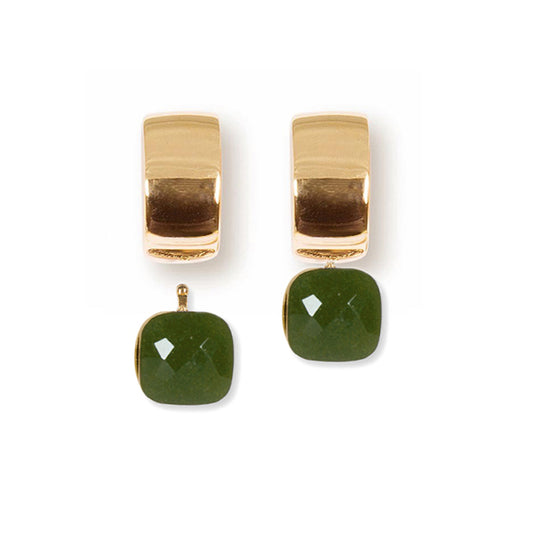 Heide Heinzendorff System-Creolen Mila 925 Silber Gold Plattiert Einhänger Quarzglas Facettiert Oliv E56