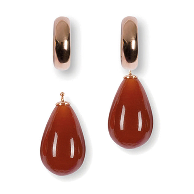 Heide Heinzendorff System-Creolen Stella Rosévergoldet 925 Silber  Tropfen-Einhänger Quarzglas Peach Rot E76
