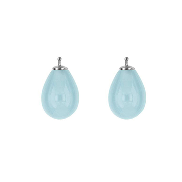 Heide Heinzendorff Creolen-Wechselsystem-Einhänger Böhmische-Quarzglastropfen E5 Aqua Hellblau Milky Sterling Silber Rhodiniert