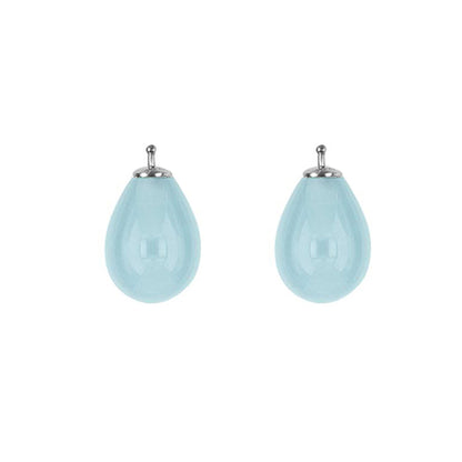 Heide Heinzendorff Creolen-Wechselsystem-Einhänger Böhmische-Quarzglastropfen E5 Aqua Hellblau Milky Sterling Silber Rhodiniert