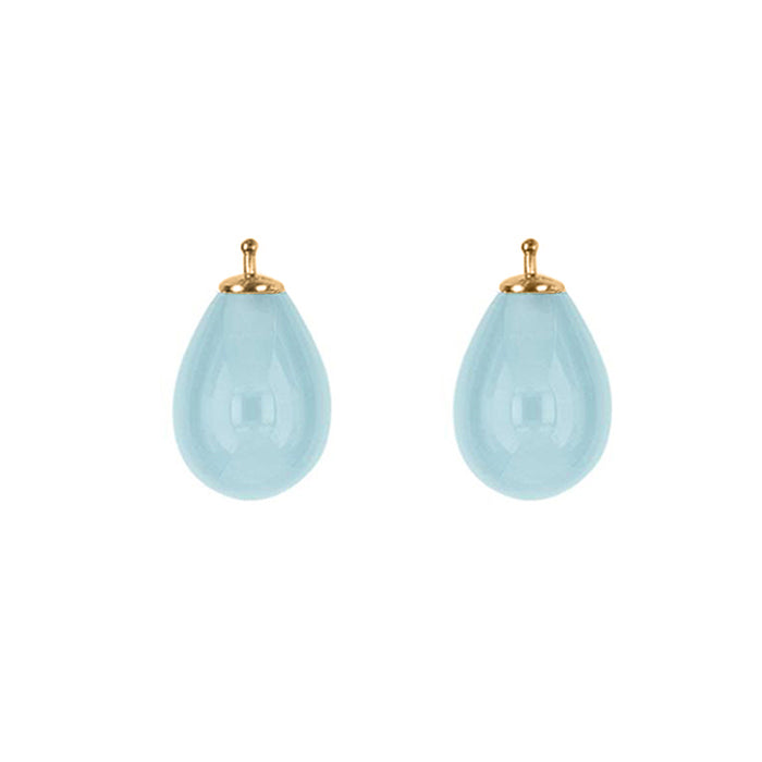 Heide Heinzendorff Creolen-Wechselsystem-Einhänger Böhmische-Quarzglastropfen E5 Aqua Hellblau Milky Sterling Silber Vergoldet