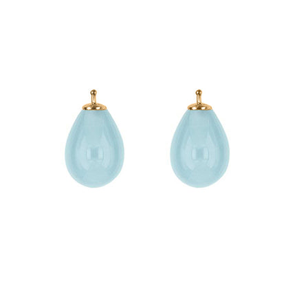 Heide Heinzendorff Creolen-Wechselsystem-Einhänger Böhmische-Quarzglastropfen E5 Aqua Hellblau Milky Sterling Silber Vergoldet