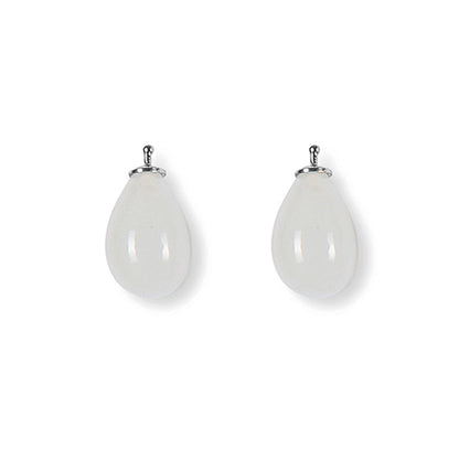 Heide Heinzendorff Creolen-Wechselsystem-Einhänger Böhmische-Quarzglastropfen E5 Opalweiss Sterling Silber Rhodiniert