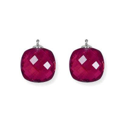 Heide Heinzendorff Creolen Wechselsystem-Einhänger Quarzglas Facettiert Fuchsia Pink Briolett-Schliff 925 Sterling Silber