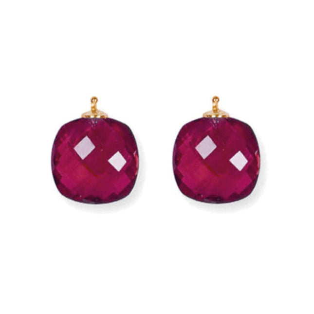 Heide Heinzendorff Creolen Wechselsystem-Einhänger Quarzglas Facettiert Fuchsia Pink Briolett-Schliff Gold Plattiert